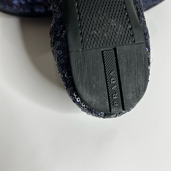 PRADA RARE BALLET FLATS SEQUENCE GLITTER BLACK Genuine  PATENT SATIN BOW - Picture 12 of 15